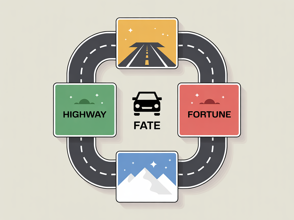 명과 운의 관계를 자동차와 도로로 비유한 현대적 디지털 인포그래픽
