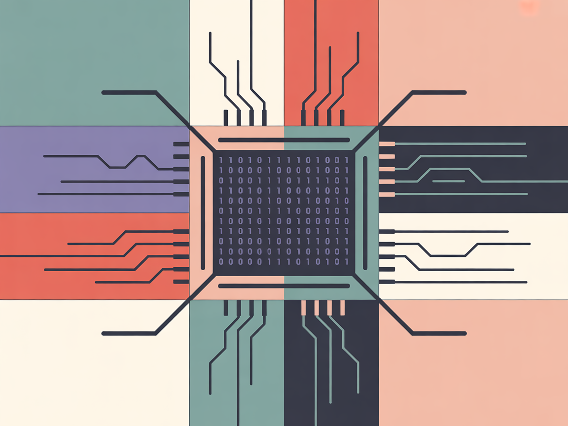 화려한 AI 뒤에 숨겨진 0과 1의 디지털 신호 세계를 표현한 인포그래픽