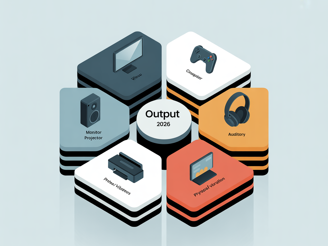 출력장치의 종류와 기능을 보여주는 깔끔한 인포그래픽