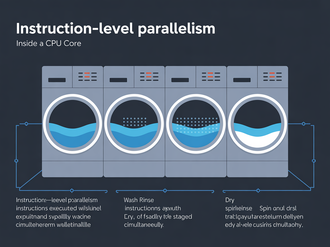 명령어 레벨 병렬성 ILP와 세탁기 파이프라인 비유 인포그래픽