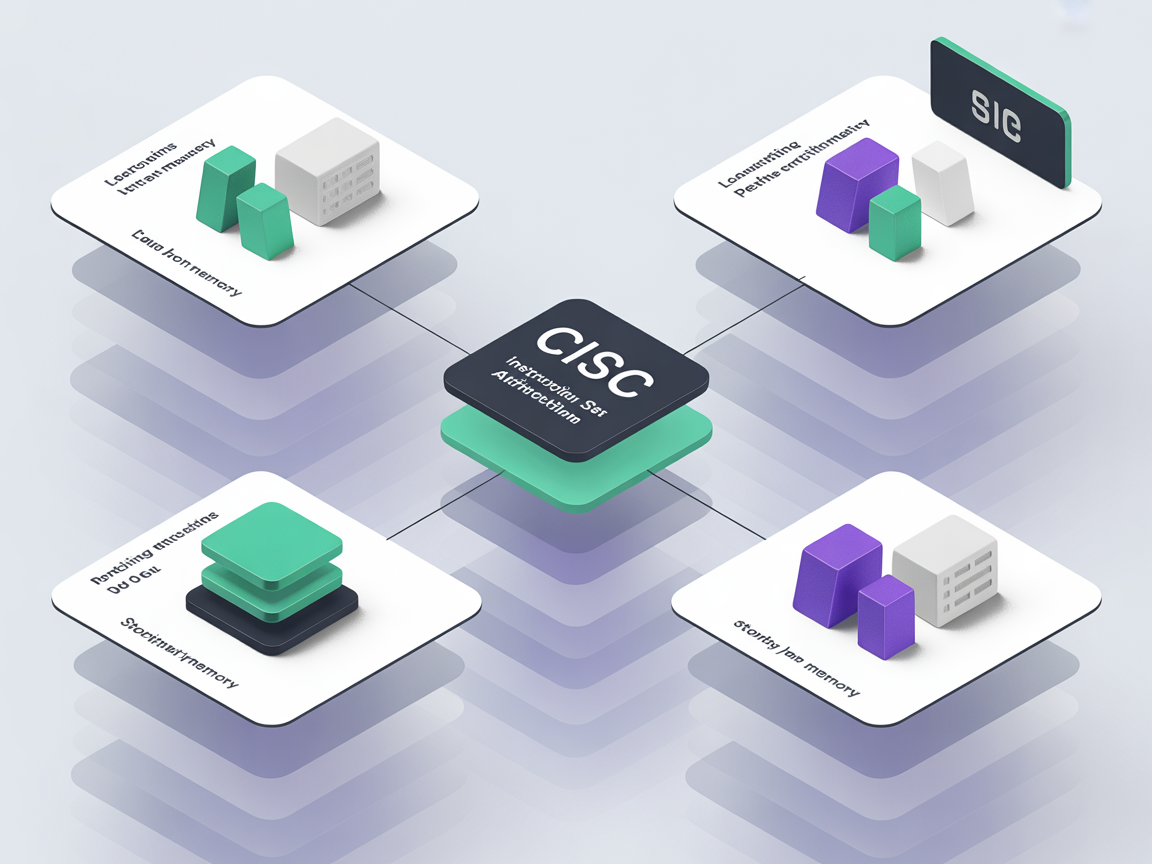 CISC CPU 명령어의 효율성을 보여주는 현대적인 디지털 인포그래픽