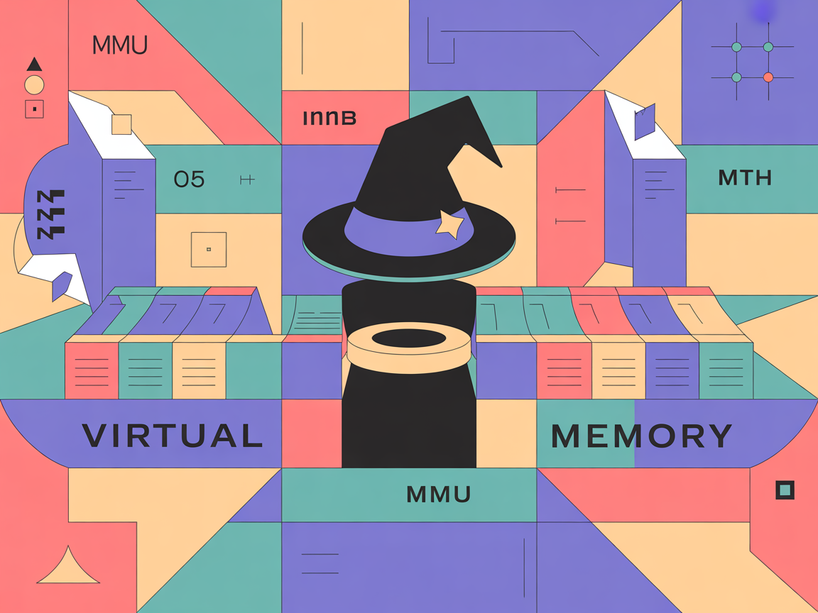 컴퓨터 시스템에서 흩어진 물리 메모리를 연속적인 가상 메모리로 변환하는 MMU의 역할을 시각화한 그림