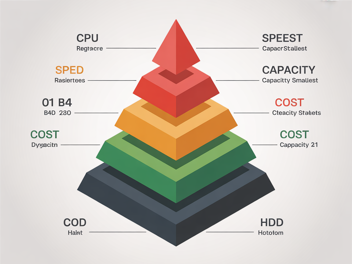 컴퓨터 저장장치 계층 구조를 보여주는 피라미드 이미지