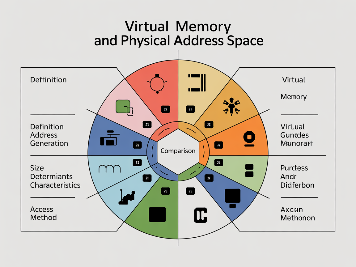 가상 메모리와 실제 주소 공간의 주요 차이점을 요약한 비교 인포그래픽
