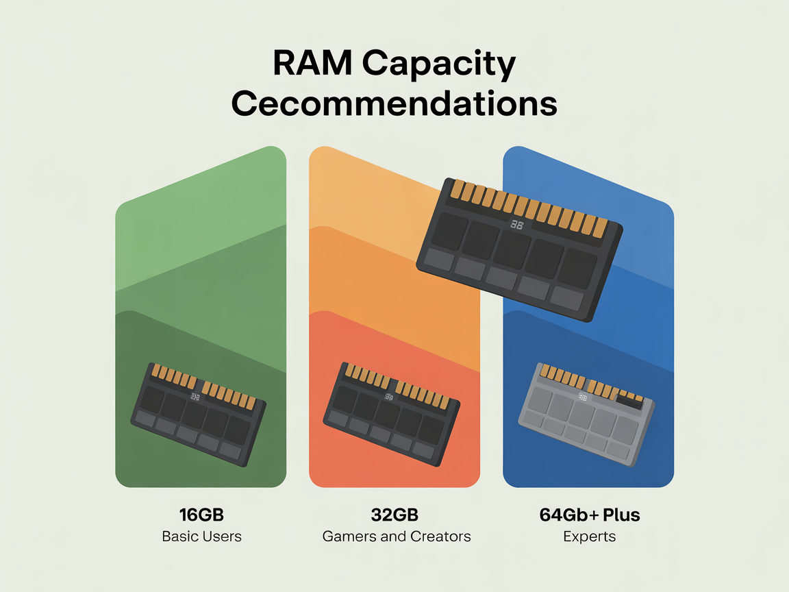 2026년 기준 사용자 유형별 RAM 용량 추천 가이드를 시각적으로 보여주는 전문 인포그래픽