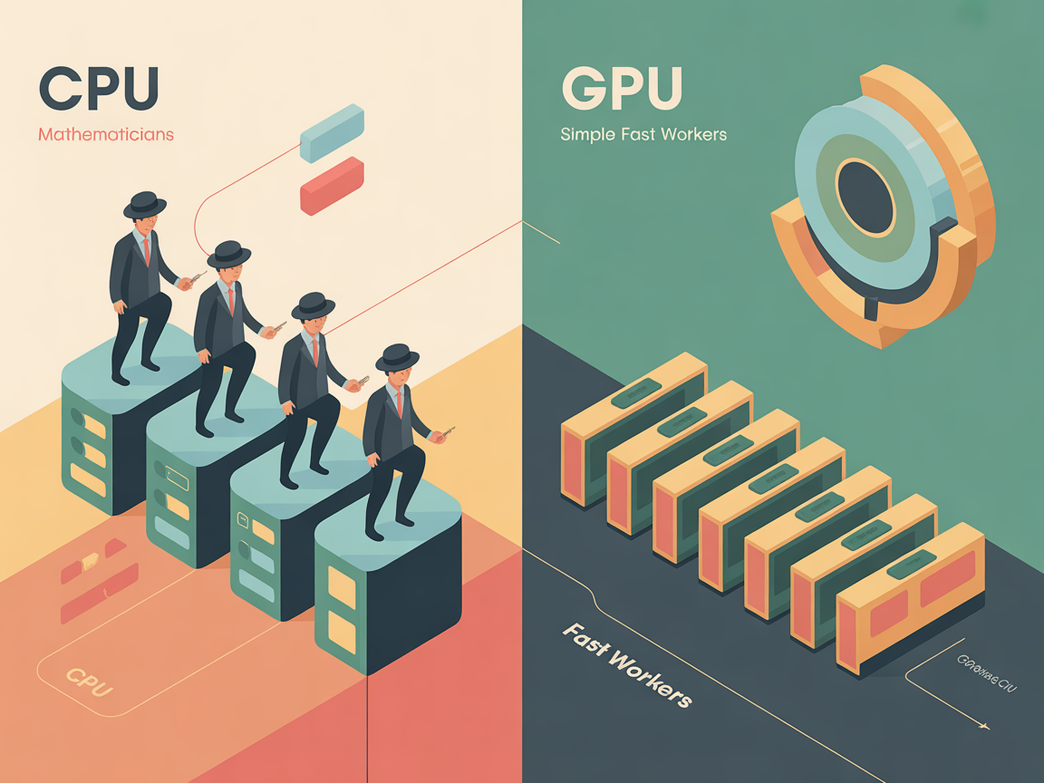 CPU와 GPU의 ALU 차이점을 비교한 현대적 디지털 인포그래픽