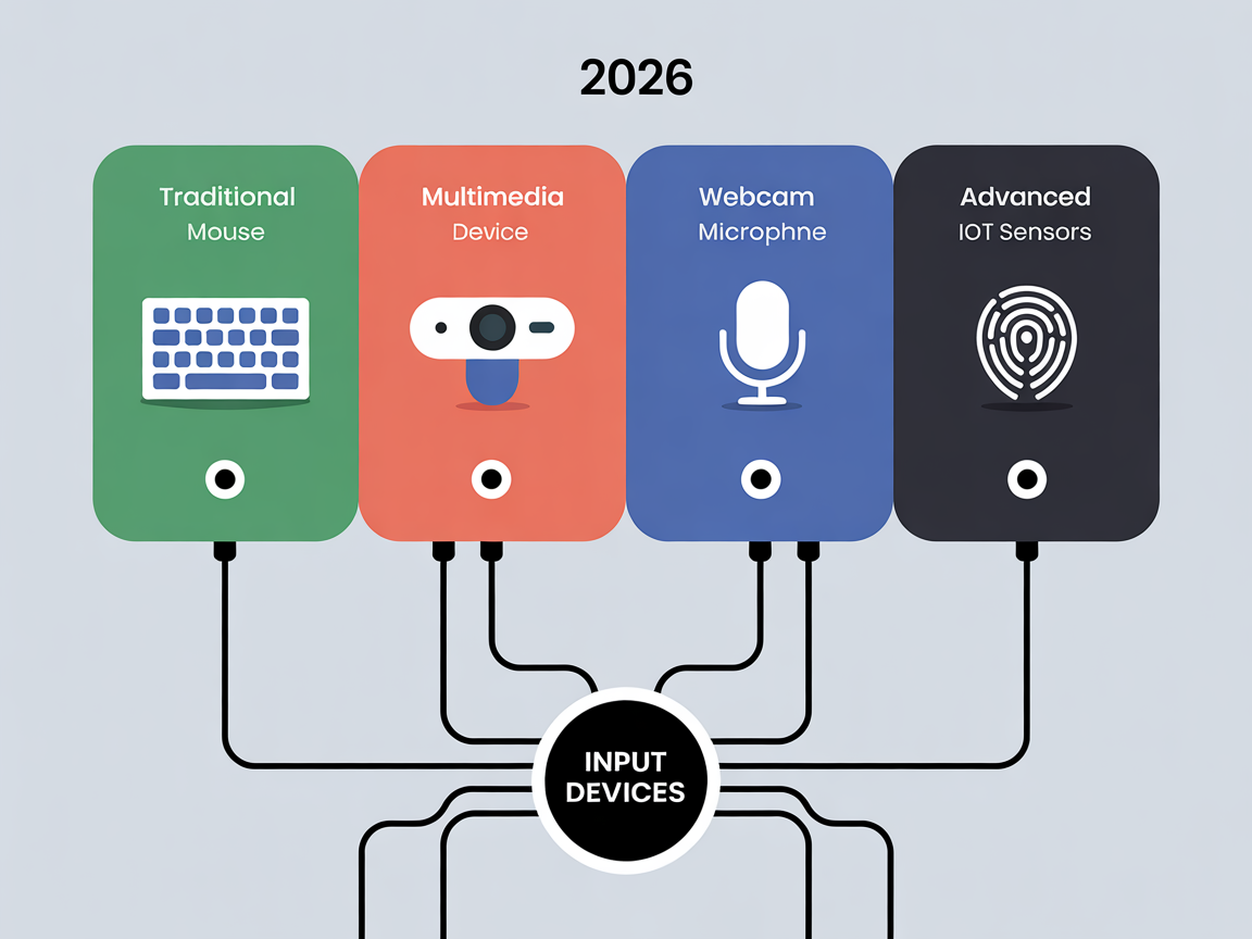 입력장치의 종류와 기능을 나타내는 현대적인 인포그래픽