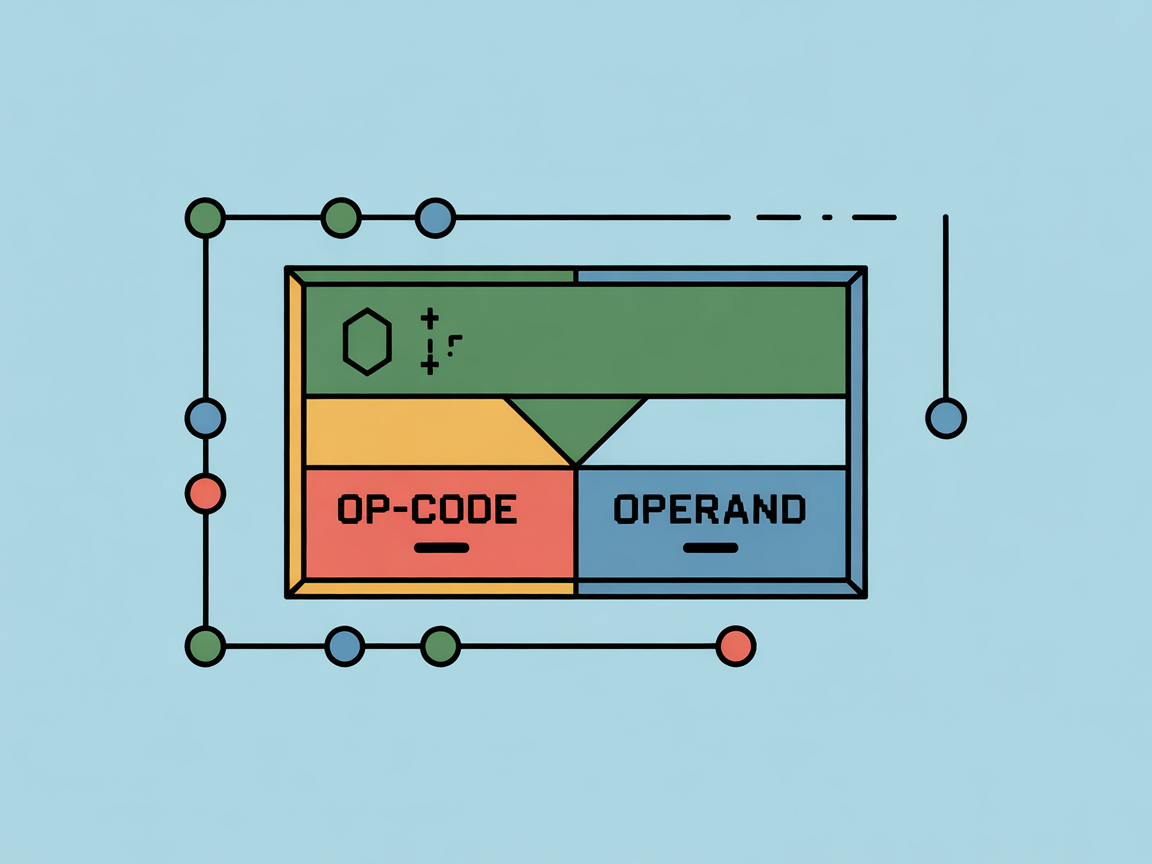 컴퓨터 명령어 구조를 나타내는 깔끔하고 현대적인 디지털 인포그래픽