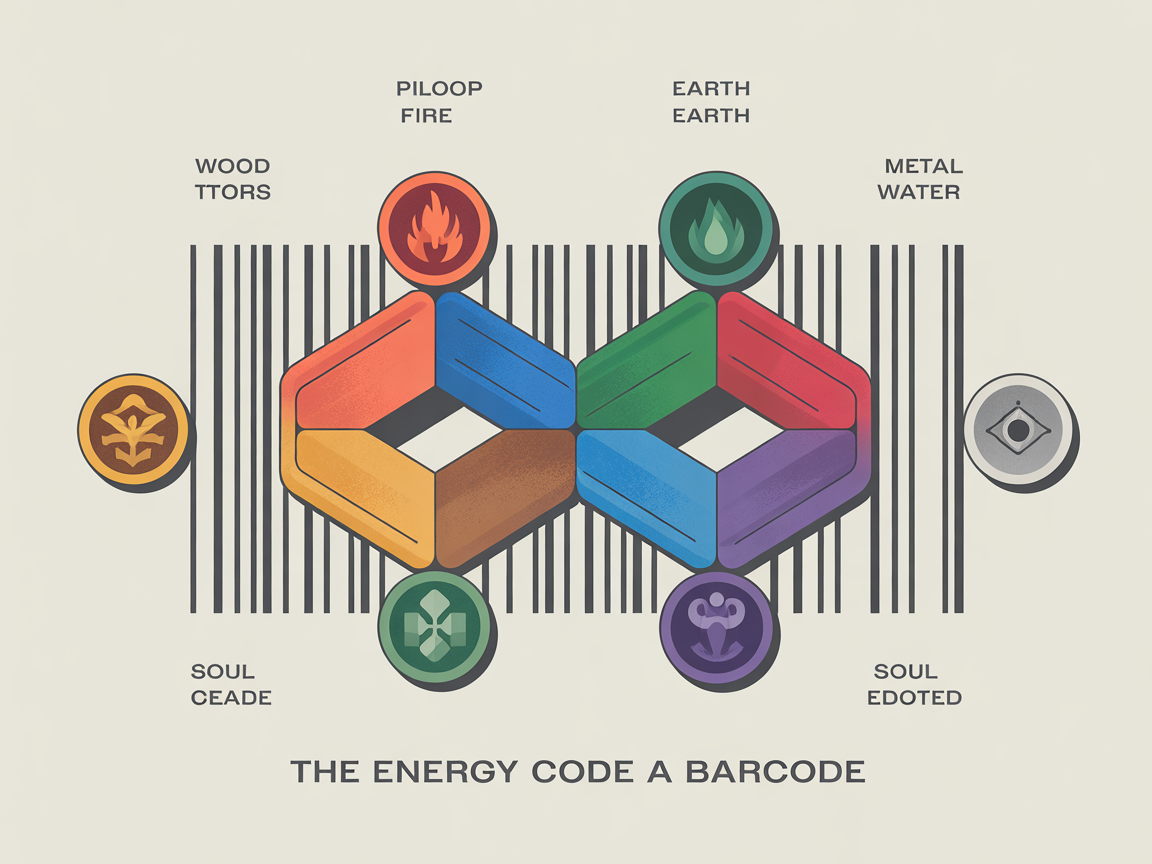 사주팔자와 팔자의 오행 에너지 코드를 나타내는 기하학적 인포그래픽