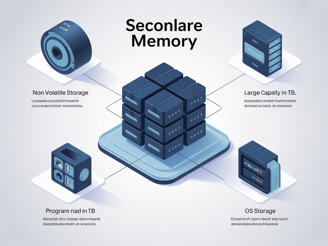보조기억장치의 정의와 핵심 기능을 강조하는 현대적 디지털 인포그래픽 이미지