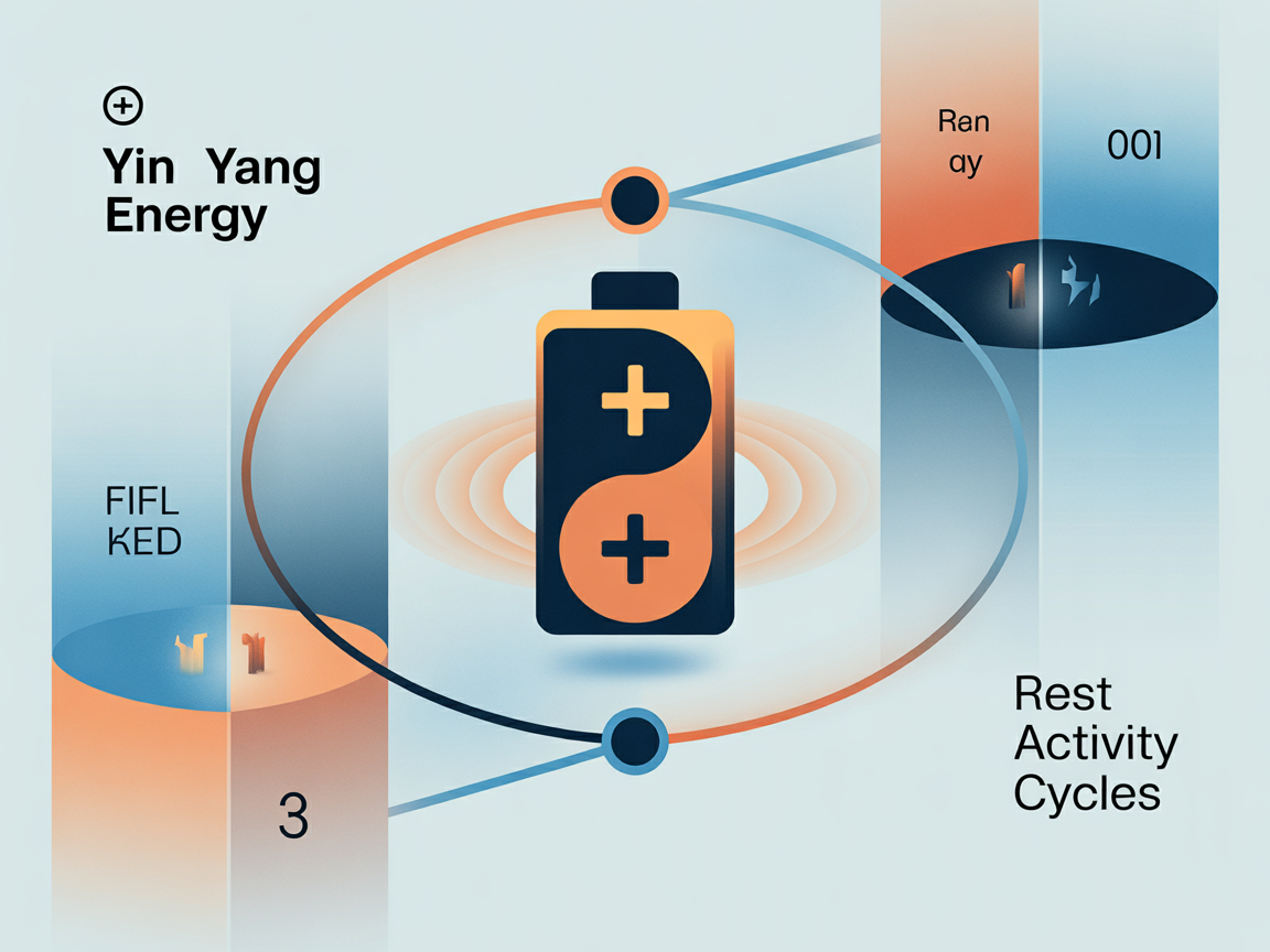 음양의 상호보완적 에너지를 배터리 플러스와 마이너스 단자로 시각화한 인포그래픽