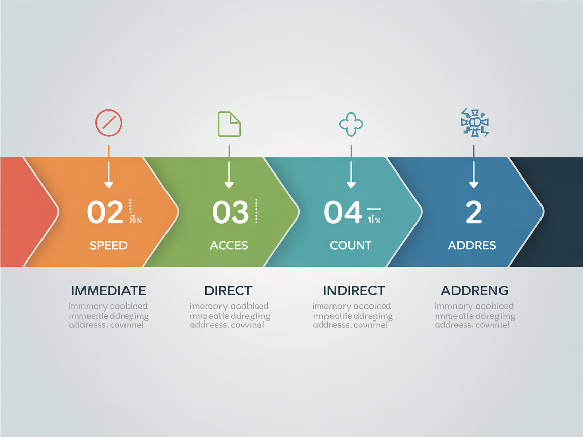 즉시 직접 간접 주소 지정 방식을 비교하는 타임라인 인포그래픽