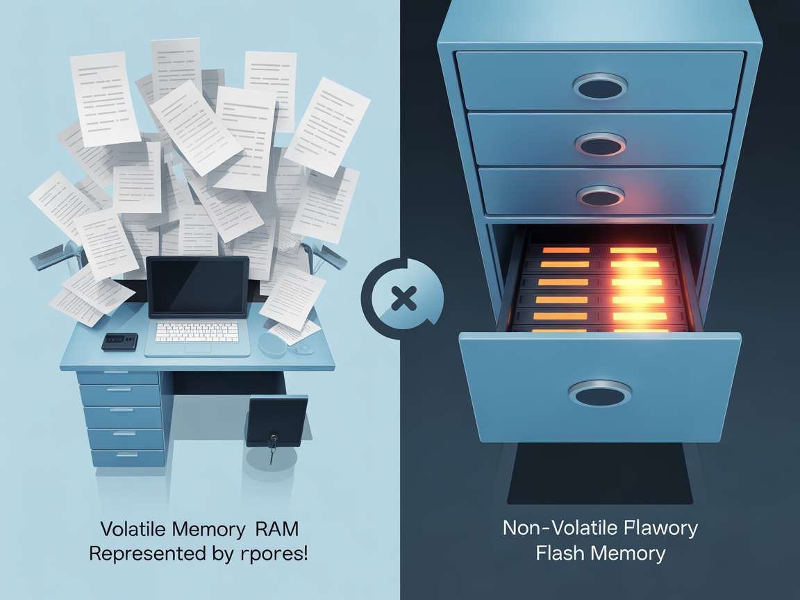 램과 플래시 메모리의 차이를 시각화한 이미지