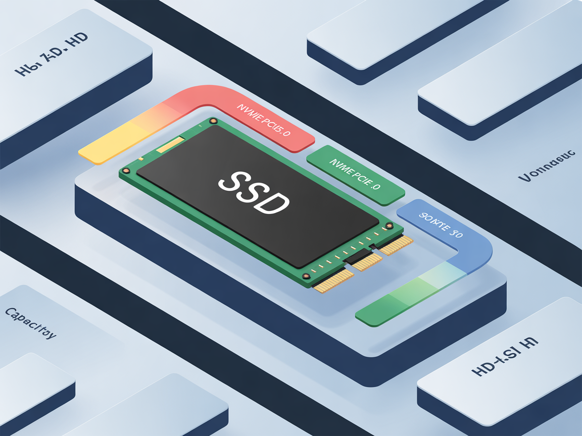 NVMe PCIe 5.0 SSD와 HDD의 속도 및 용량 비교 이미지
