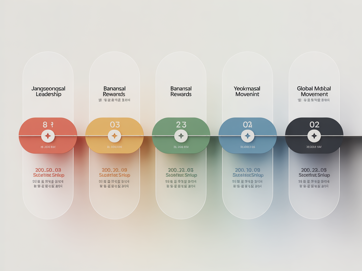 길신 활용 그룹의 성공과 번영 흐름을 보여주는 현대적인 타임라인 인포그래픽