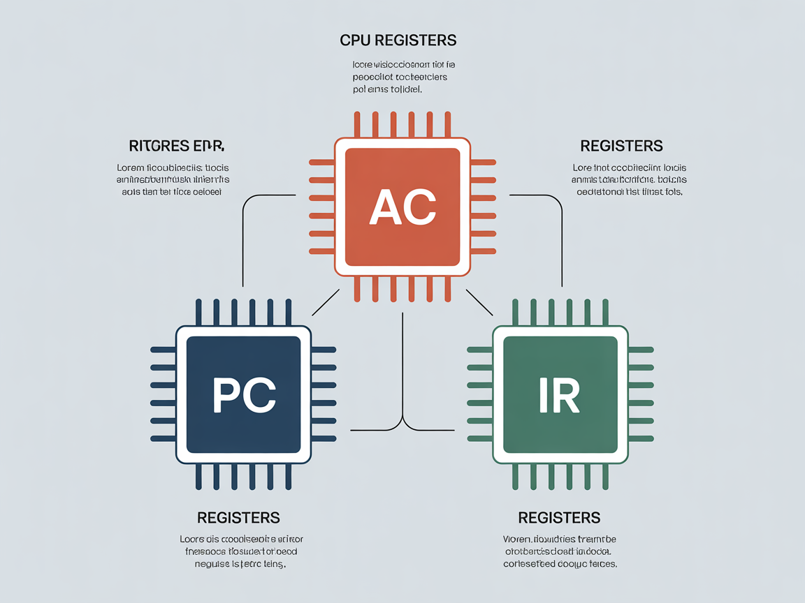 CPU 주요 레지스터 세 가지 PC AC IR를 시각적으로 표현한 인포그래픽