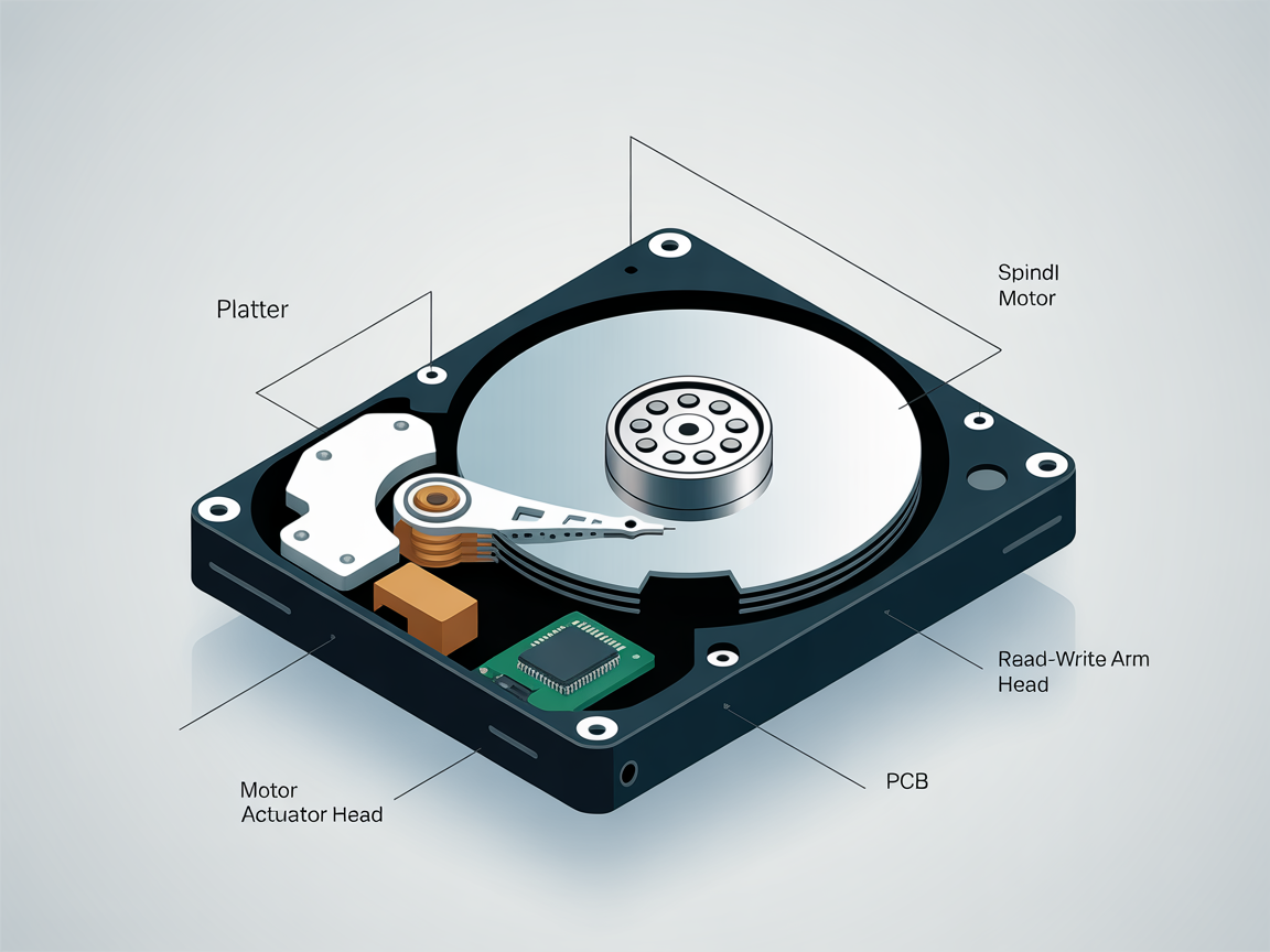 하드디스크 내부 구조를 보여주는 디지털 인포그래픽 이미지